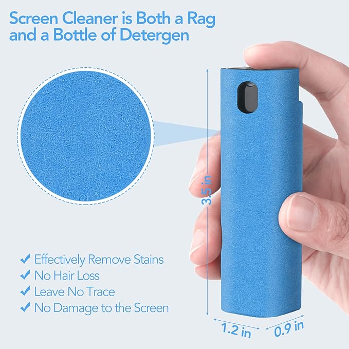 3 Pcs Fingerprint Proof Screen Cleaner, 3 in 1Touchscreen Mist Cleaner Spray Wipe Screen Cleaner Soft Fiber Flannel, Safe for All Phones Glasses Tablet Laptop TV Watch Screens(Blue)