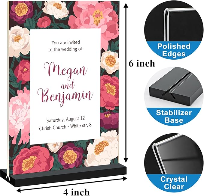 Acrylic Sign Holder 4x6, 12 Pack Clear Double Sided Menu Vertical Display Stand for Restaurants, Office, Store, Show Fair