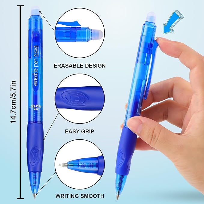USUAL Retractable Erasable Pens 12 Colored Erasable Gel Pen 0.5mm Erasable Gel Pens Black Make Mistakes Disappear Smooth Writing Pen Office Back-to-School Supplies (6 Black 6 Blue)