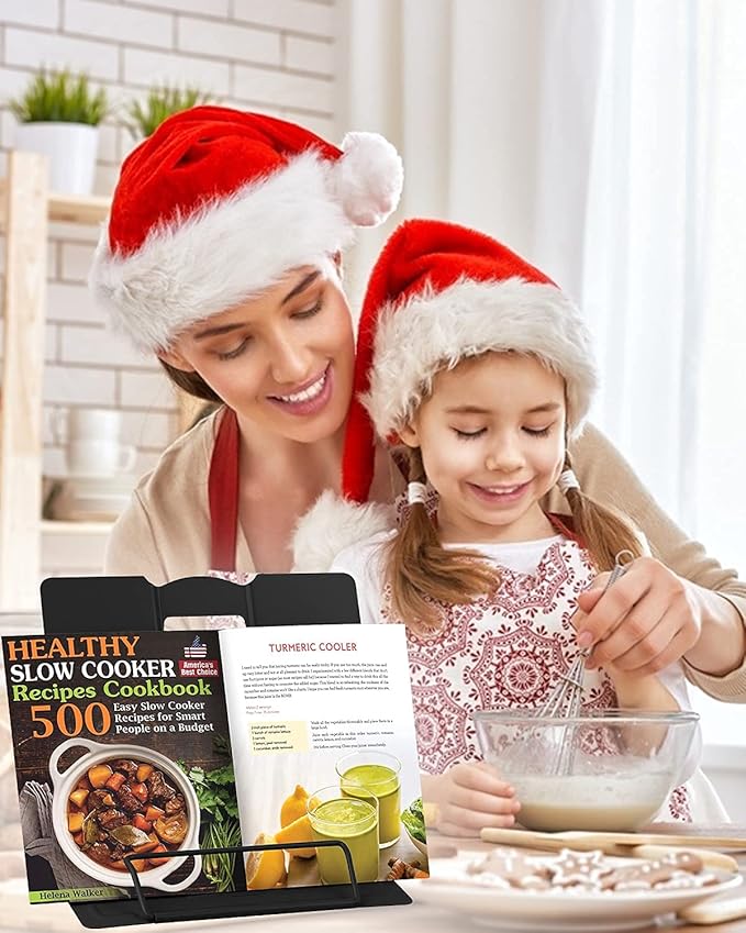 MSDADA 1PC Desk Book Stand Metal Reading Rest Book Holder Adjustable Cookbook Documents Holder Portable Sturdy Bookstands for Recipes Textbooks Tablet Music Books with Page Clips (Black)