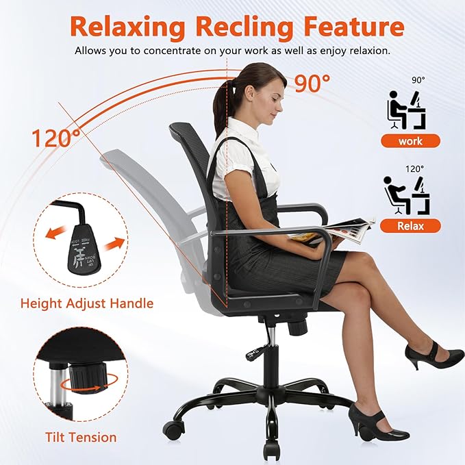CLATINA Ergonomic Rolling Mesh Desk Chair with Executive Lumbar Support and Adjustable Swivel Design for Home Office Computer Black 2 Pack