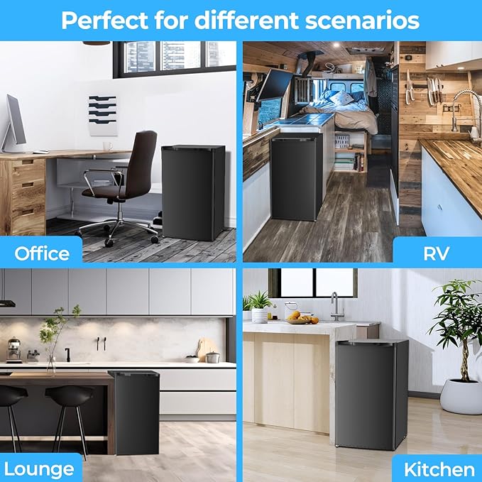 Antarctic Star 3.2 Cu.Ft. Mini Fridge with Freezer, Small Refrigerators with Adjustable Thermostat, Low Noise, Energy Saving, Compact Refrigerators for College Dorm, Office, Bedroom, Apartment, Black