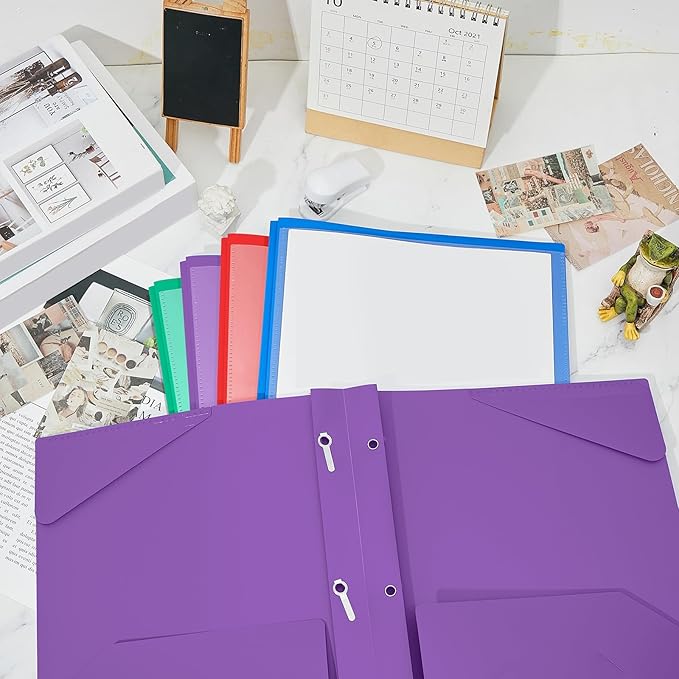 Henoyso 36 Pcs Plastic Folder with Clear Front Pocket and 3 Prong Plastic Folders with Card Slot Pocket Folders with Prongs for School Office (Multicolor)