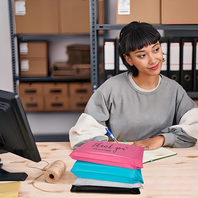 JinRuiKJ Thank You Poly Mailer - 6x9 Poly Mailers Variety Pack of 100, 25 Pcs Each Color, Strong Adhesive Shipping Bags for Clothing, Durable Thick Mailer Bags with Self Seal - Mixed Color