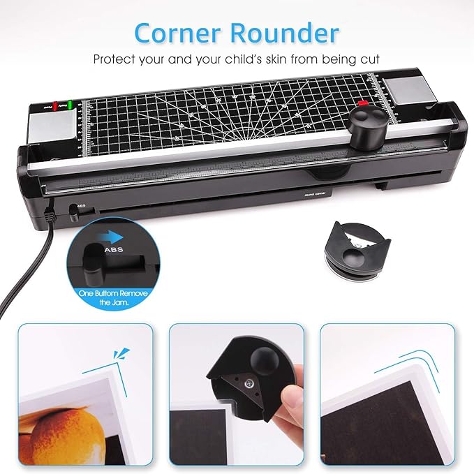 Laminator Machine for A3/A4/A6, YE381 13inch Thermal & Cold Laminating Machine for Home Office School Teacher Use with 50 Pouches, Paper Trimmer and Corner Rounder