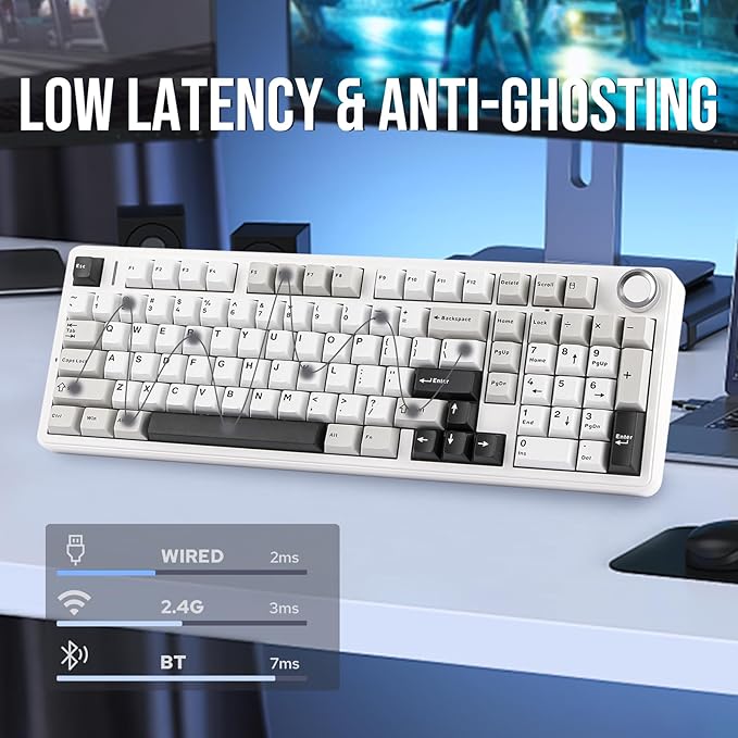 EPOMAKER X Aula F99 PRO Wireless Gaming Keyboard with 8000mAh Battery, Hot Swappable Creamy Keyboard, 2.4GHz/Type-C/BT5.0, NKRO, RGB Backlit for Win/Mac/Gaming (Black&Grey&White)