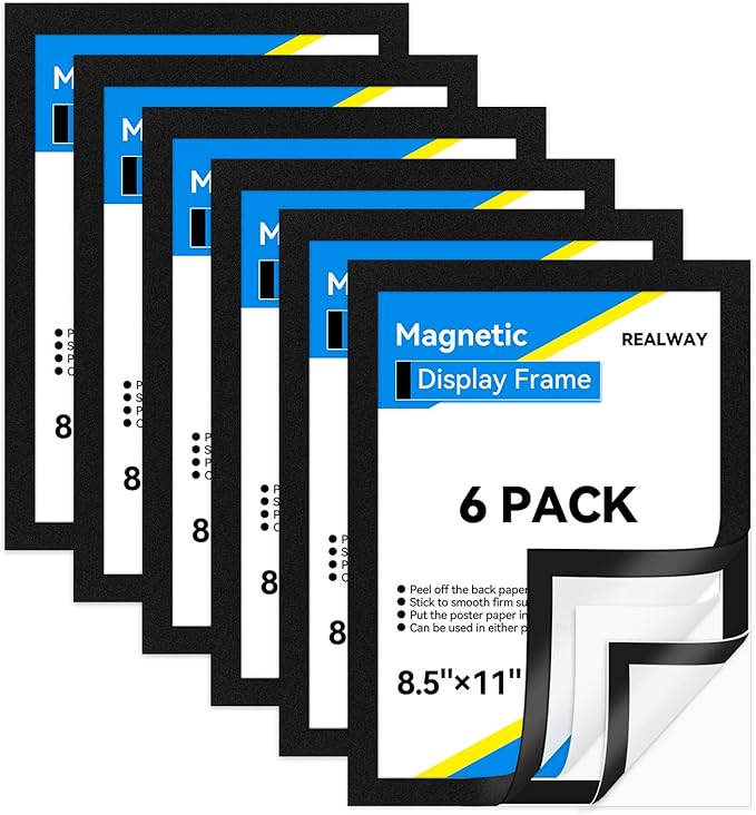 6 Pack Magnetic Sign Holder 8.5 x 11 - Refrigerator & Wall Adhesive Photo/Document Holders, Sign Holders for Door/Window, Durable Magnetic Picture Frames for Home/Office Use