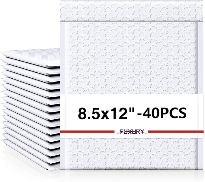 Fuxury White Bubble Mailers 8.5x12” 40 Pack Opaque Padded Envelopes Usable Size 8.5x11" Waterproof Bubble Envelopes Thick Padded Mailers for Small Business Mailing Books Clothes