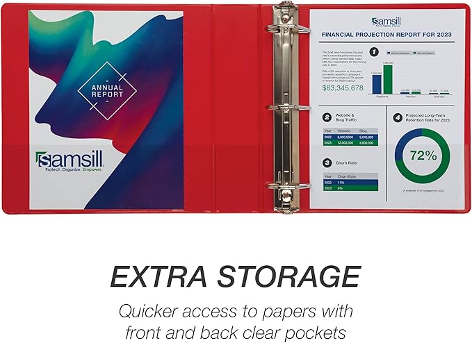 Samsill Durable 2 inch 3 Ring Binder, Made in USA, D Ring Binder, FSC 100% Recycled Chipboard, Red, 4 Pack