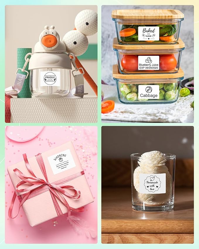 M100 Square Label 1.57'' x 1.18'' (40 x 30 mm), Compatible with Label Maker M110/ M220/ M221/ M120/ M200/M260/M150, White, 230 Labels/Roll, Multi-Purpose Adhesive Thermal Labels, Black on White