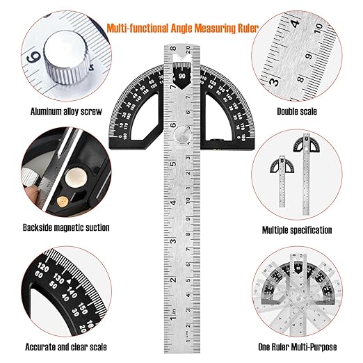 Protractors Angle Ruler Angle Finder Ruler Machinist Protractor Angle Measuring Tool 12-Inch Woodworking Ruler for Woodworking/Carpenter/Construction/Measurement/Hobbyists