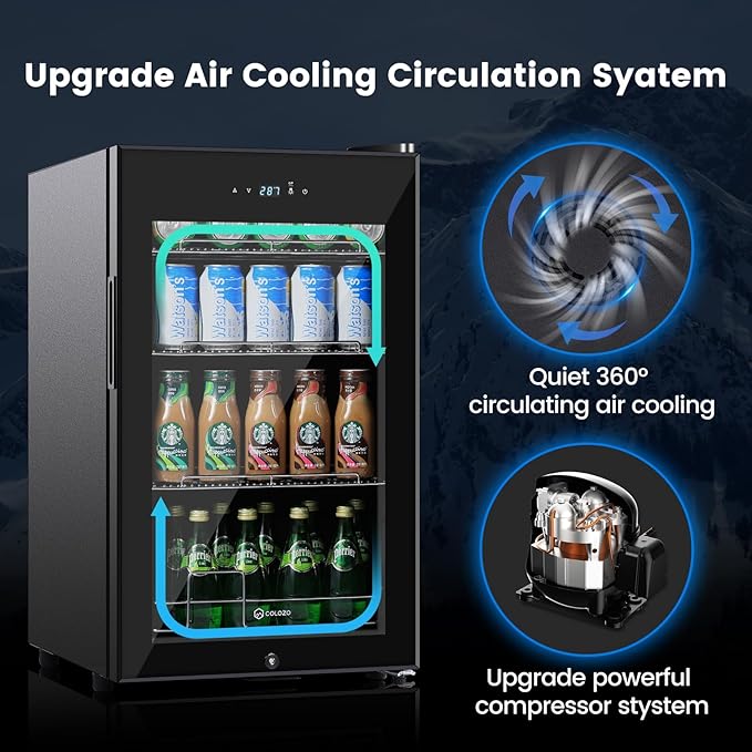 17 Inch Black Beverage Refrigerator Cooler, 96 Cans Mini Fridge with Glass Door&Lock, Beer Fridge for Soda Water or Wine, Drink Refrigerator for Home Office Bar Bedroom