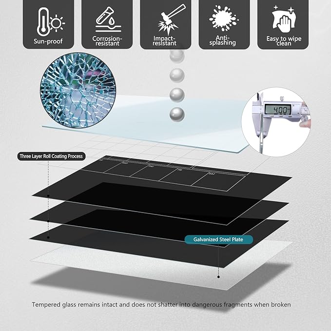 Magnetic Glass Whiteboard 36X24 Monthly Planner Calendar Dry Erase Board for Home, School, Office, Frameless, with Markers, Marker Tray, Eraser, Magnets (Black)