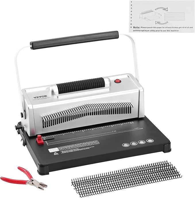 VEVOR Coil Spiral Binding Machine, Manual Book Maker with Electric Binding, 46-Holes Binding 500 Sheets Punch Binder, with 100pcs 5/16'' Coil Binding Spines, for Letter Size, A4, A5