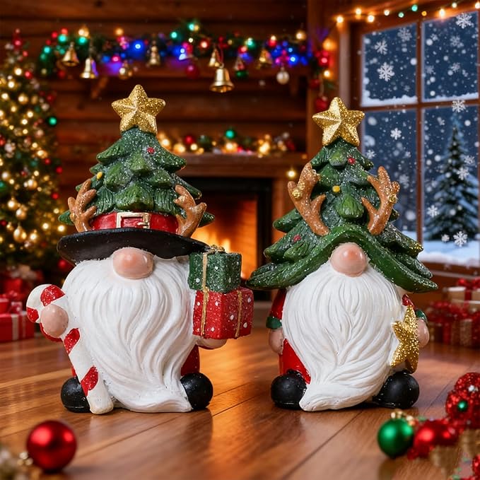 Christmas Decorations indoor | Set of 2 Resin Charming christmas gnomes decorations for home | office, Mantel, Shelf, Tiered Tray, Porch, Desk,office.Holiday gnomes Table Centerpieces - 4.2 ince