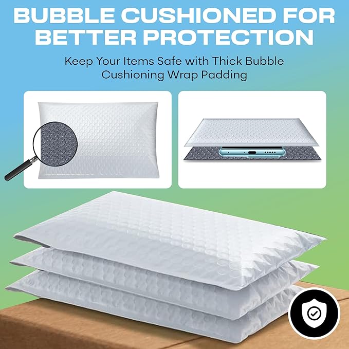 White Poly Bubble Mailers 8.5x12 inch #2 | Self Seal Padded Envelopes | Cushioned Bubble Mailer | Usable Size 8.5x11 | WaterProof | Lightweight mailing Shipping Bags | US Made | 200 Pack Bulk