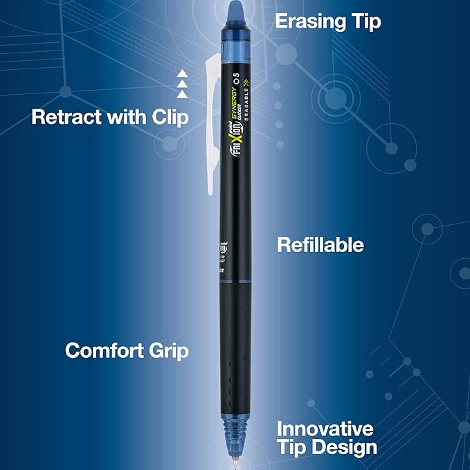 PILOT FriXion Synergy Clicker Erasable Gel Ink Pens, Extra Fine Point, Navy Ink, 8-pack (17852)