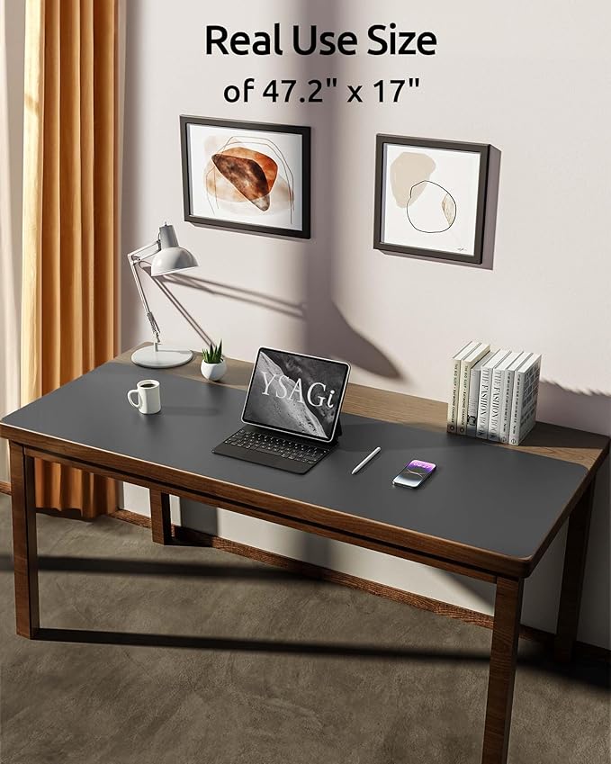 YSAGi Leather Desk Pad Protector, Office Desk Mat, Large Mouse Pad, Non-Slip PU Leather Desk Blotter, Laptop Desk Pad, Waterproof Desk Writing Pad for Office and Home (Dark Grey, 47" x 17")