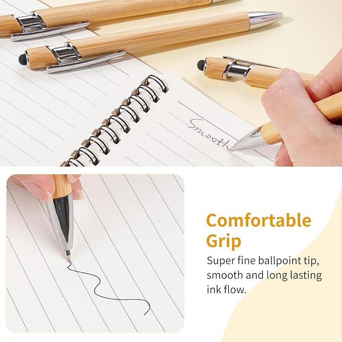Personalized Pen Customizable Bamboo Pen with Stylus -Customizable Text Logo Name Ballpoint Pens with Black Ink-Personalized Gift Ideas for School Back Day Office Business Home(40 Count/Pack)