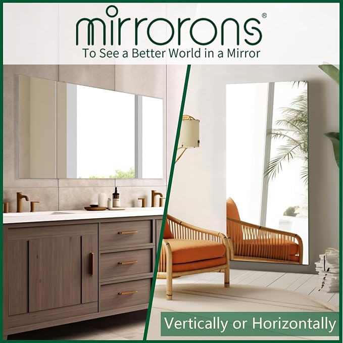 Mirrorons Large Mirror 60" x 28", Modern Rectangle Bathroom Mirror with Frameless Polished Edge, Hangs Horizontally or Vertically. Upgraded Shatterproof Bathroom Mirrors for Wall.