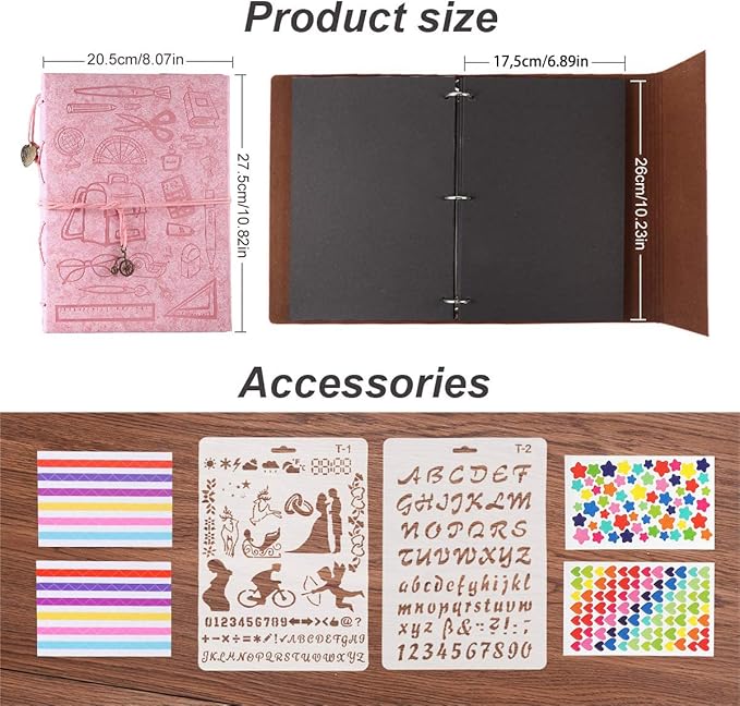 ThxMadam Leather Pink Scrapbook Album with 60 Pages Present Scrapbooking Supplies Kits for Birthday Day Gift for Teacher Student Kids Friend Travelling Scrapbook Family Scrap Book