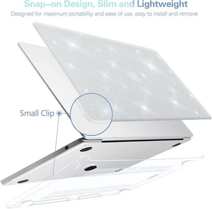 KEROM Glitter Case for MacBook Air 13 inch 2025-2022 M4 M3 M2 A3240 A3113 A2681, Luxury Bedazzled Shiny Bling Sparkle Textured PU Leather Hard Shell & Keyboard Cover for Mac Air 13.6 inch Case, White