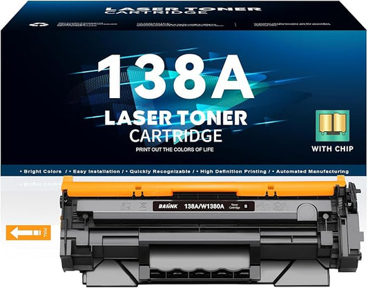 138A Toner Cartridge Black (with CHIP) Replacement for HP 138A W1380A 138X W1380X Compatible for HP Pro 3001dw 3001fdw MFP 3101fdw Printer (1 Black, with Chip)