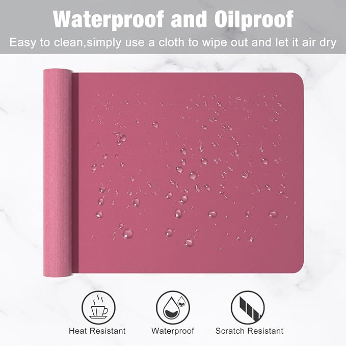 Hsurbtra Desk Pad, 23.6" x 13.8" PU Leather Desk Mat, M Extended Mouse Pad, Waterproof Desktop Blotter Protector, Non-Slip Ultra Thin Small Laptop Keyboard Writing Mat for Office Home, Deep Red