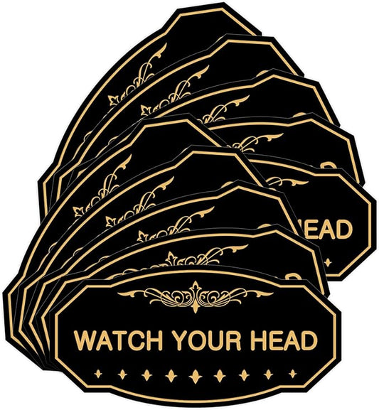 Signs ByLITA Victorian Watch Your Head Sign (Black/Gold) - Small 10 Pack