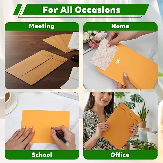 SHENLIU 100Pcs Clasp Envelopes, 3 Sizes Brown Paper Envelopes with Clasp Closure Yellow Manilla Folders for Home, Office, Business, Legal for Filing Storing Mailing Documents (9x12", 6x9", 5x7")