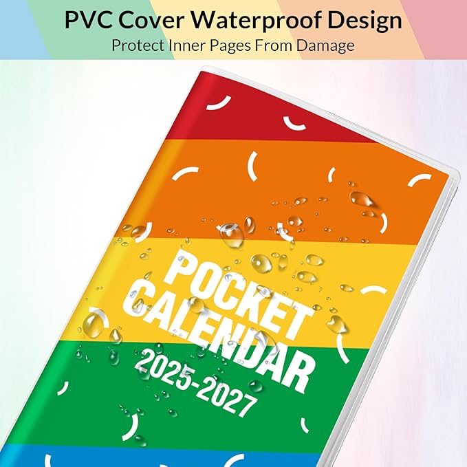 Pocket Calendar 2026-2027, Rainbow Monthly Planner 2025-2027 - 3.7" x 6.7" - Runs from July 2025 Until December 2027, Pocket Calendar 2026 with PVC Cover for School, Home & Office Supplies
