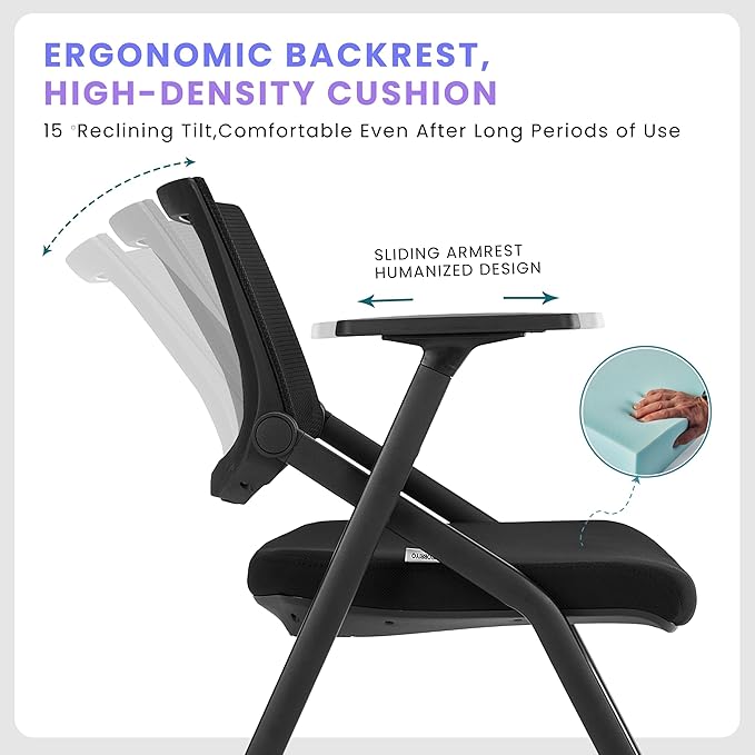 4 Pack Stackable Conference Room Chairs with Wheels and Paddle, Ergonomic Mesh Back and Arms for Meeting, Conference, Reception, Training Room & Home Office Desk Folding Chairs (2 Boxes)