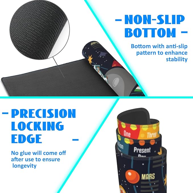 Desk Mat, 3D Solar System Galaxy Infographic Extended Gaming Mouse Pad Large, 35.4"x15.7" Big Mouse Pad with Non-Slip Base and Stitched Edge, Long Computer Keyboard Mouse Mat for Home Office Work