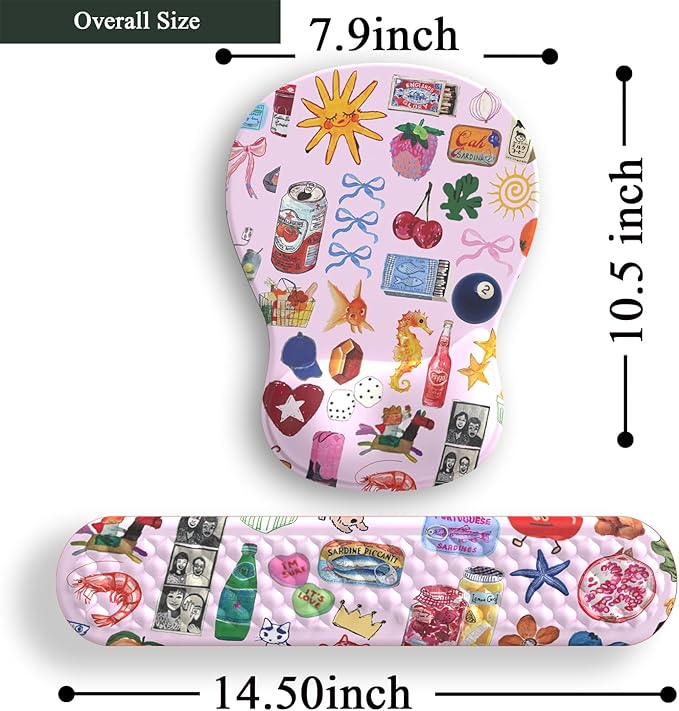 Cute Mousepad with Wrist Rest for Computer Keyboard Mouse Pad Ergonomic Pink Kawaii Mousepad, Best Desk Decor Office Girls Pink Desk 2-in-1 Wrist Support Mouse Pad, Soft Gel Material Anti Slip Bottom