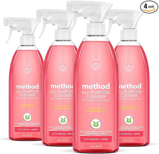 Method All-Purpose Cleaner Spray, Pink Grapefruit, Plant-Based and Biodegradable Formula Perfect for Most Counters, Tiles and More, 28 Fl Oz, (Pack of 4)