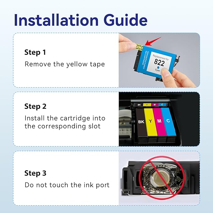 822XL Remanufactured Replacement for Epson 822XL Ink Cartridges Combo Pack 822 822 XL T822XL Ink for Workforce Pro WF-3820 WF-4830 WF-4820 WF-4830 WF-4833 WF-4834 Printer (5 Pack)