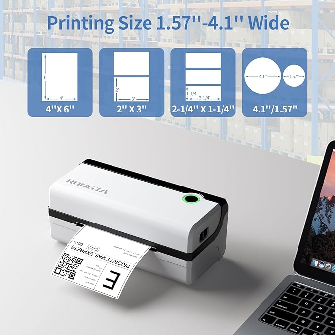 Rongta Bluetooth Thermal Shipping Label Printer, Wireless 4x6 Shipping Label Printer for Packages, Support Android&iPhone and Windows, Widely Used for Amazon, Ebay, Shopify, Etsy, USPS