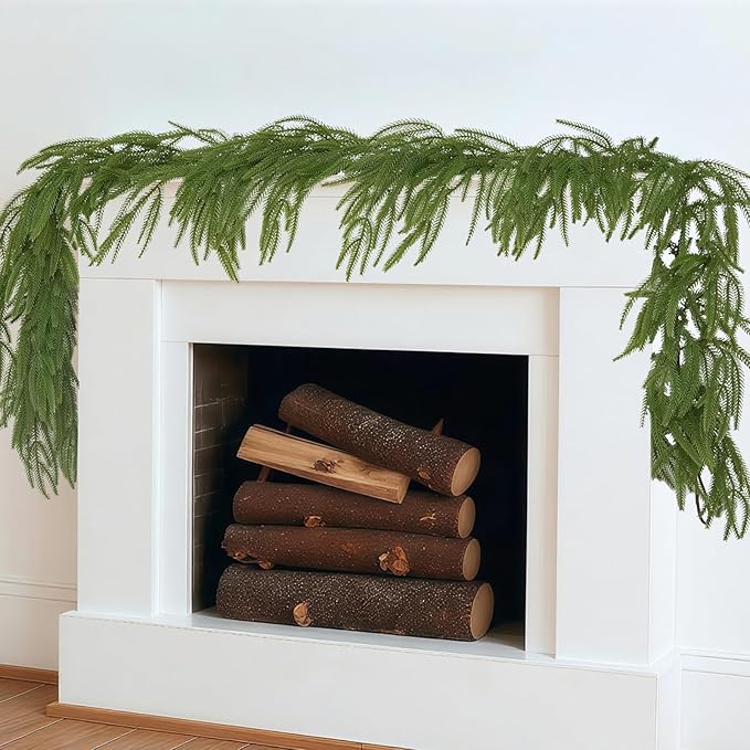 1 Pcs 6FT Christmas Garland, Christmas Decorations, Artificial Norfolk Pine Garland, Faux Greenery Garland for Mantle Fireplace Table Door Wall Upstairs Indoor Outdoor Holiday Xmas Decor