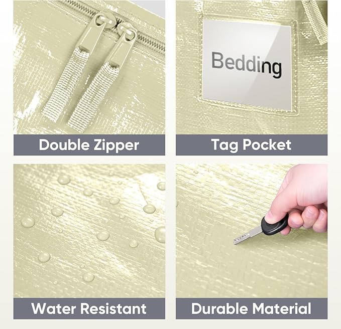 TICONN 4 Pack Extra Large Moving Bags with Zippers & Carrying Handles, Heavy-Duty Storage Tote Moving Boxes for Space Saving (4 Pack, Cream)