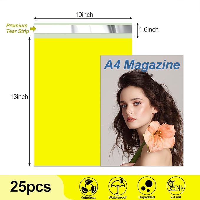 JinRuiKJ Thank You Poly Mailer 10x13 Inch 25 PCS, Shipping Bags for Clothing, Packaging Bags for Small Business, Strong Adhensive, Waterproof and Tear-Resistant Mailing Envelopes, Yellow