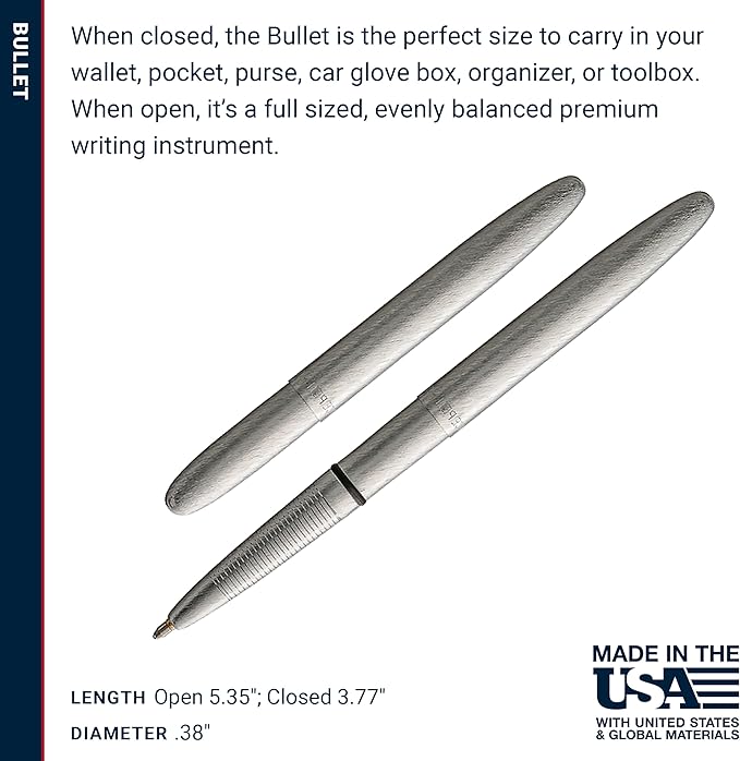 Fisher Space Pen Brushed Chrome Bullet Space Pen, Ballpoint, Brass, Black Ink, Gift Box