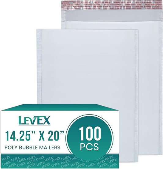 Levex - #7 14.25" x 20" [100 Pack] Poly Bubble Mailers, Padded Envelope Mailers, Packing Envelope & Mailing Bags for Shipping