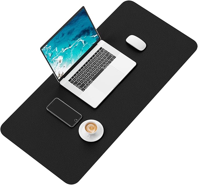 Hsurbtra Desk Pad, 30" x 14" PU Leather Desk Mat, XL Extended Mouse Pad, Waterproof Desktop Blotter Protector, Non-Slip Ultra Thin Large Laptop Keyboard Writing Mat for Office Home, Black