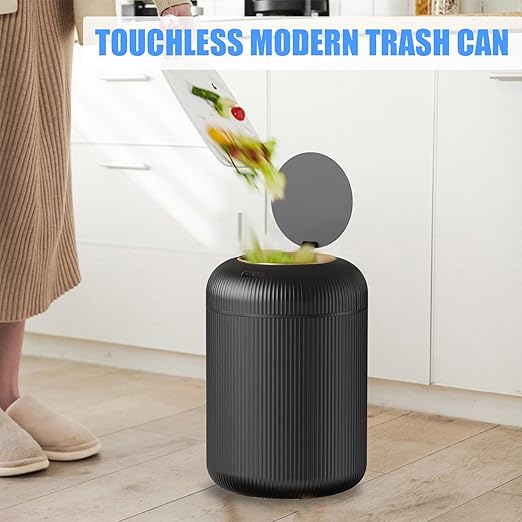 URALFA Motion Sensor Trash Can with Lid, 3 Gallon / 11 L Automatic Bathroom Trash Can, Touchless Trash Bin, Smart Plastic Garbage Can for Bedroom, Kitchen, Living Room, Office, Black
