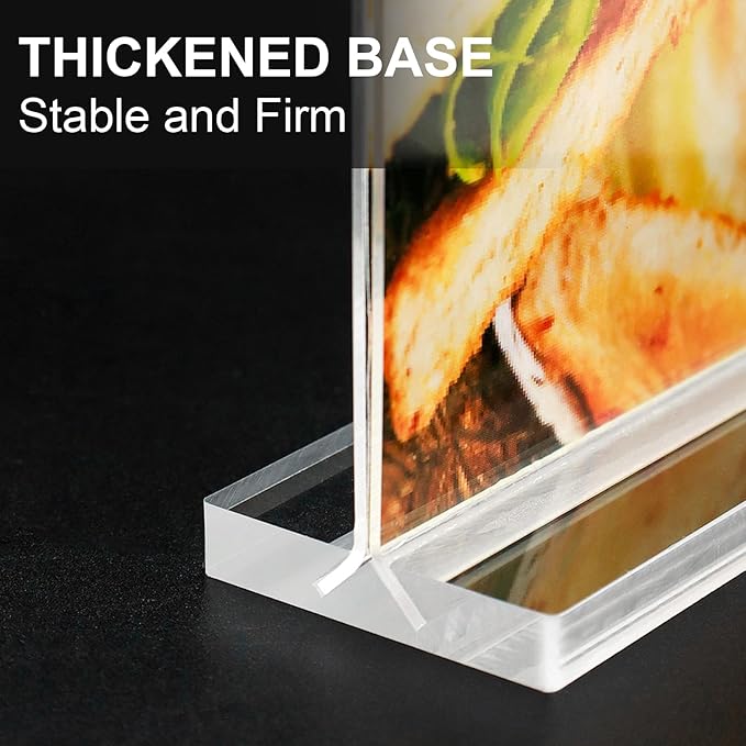 Acrylic Sign Holder 5.5x8.5 Inches 4 Pack, Double Sided Clear Display Stand Table Top Sign Paper Holder, Vertical Menu Flyer Holder, Plastic Sign Frame for Stores, Restaurants, Hotels, Office