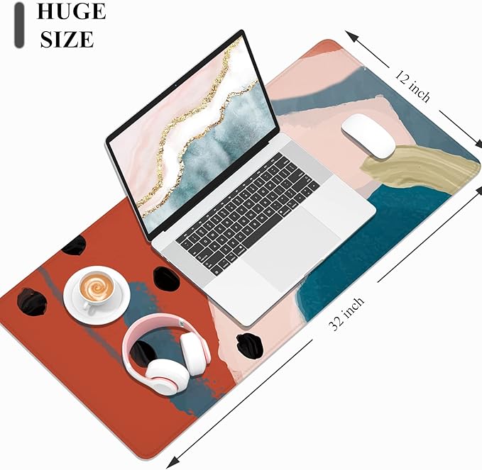 Desk Mat, 32" x 12" XXL Extended Large Gaming Mouse Pad, Desktop Decor Desk Pad, Cute Men Women Office Supplies and Accessories, XL Mouse Mat for Laptop & Keyboard, Abstract Art Red Dots