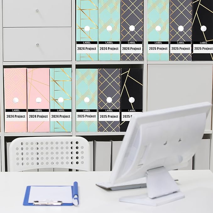 PerKoop 6 Pcs Magazine File Holder Foldable Decorative Cardboard File Folders 6 Patterns Floral Colored Magazine Rack with Printable Sticker Labels for School Office Home Desk (Geometric Lines)