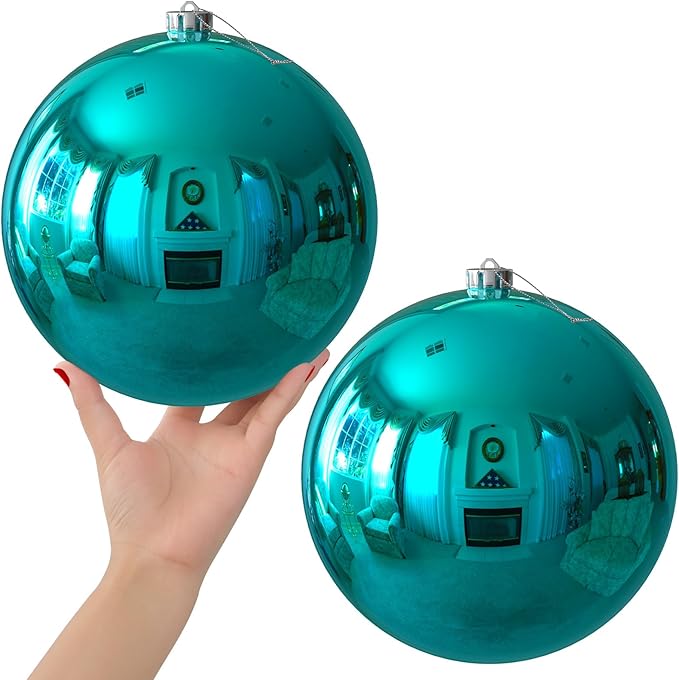 Teal 8.0" Extra Large Christmas Ornaments - Christmas Tree Decoration Balls Shatterproof Hanging Shiny Balls for Birthday Holiday Wedding Decorations Set of 2pcs