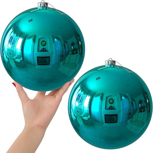 Teal 8.0" Extra Large Christmas Ornaments - Christmas Tree Decoration Balls Shatterproof Hanging Shiny Balls for Birthday Holiday Wedding Decorations Set of 2pcs