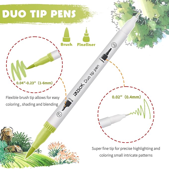 ZSCM 72 Colors Markers for Adult Coloring Books No Bleeding - Dual-Tip Art Markers, Fine & Brush Tip Coloring Pen for Adult Calligraphy, Drawing, Sketch Art & Creative Journaling